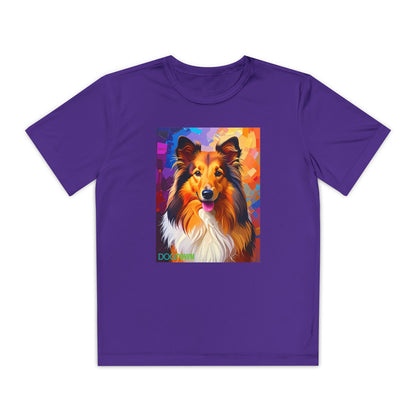 Pup Art Canvas - Kid's Sport Short Sleeve Tee (Sheltie - Shetland Sheepdog)