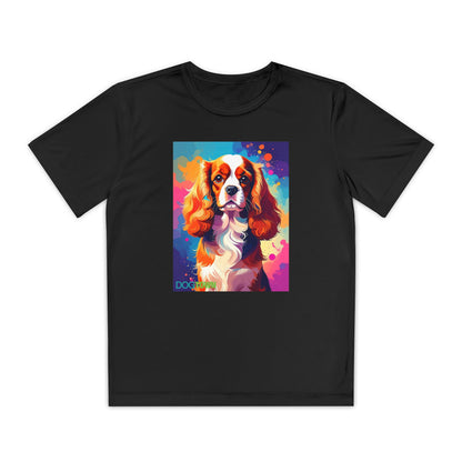 Pup Art Canvas - Kid's Sport Short Sleeve Tee (Cavalier King Charles Spaniel)