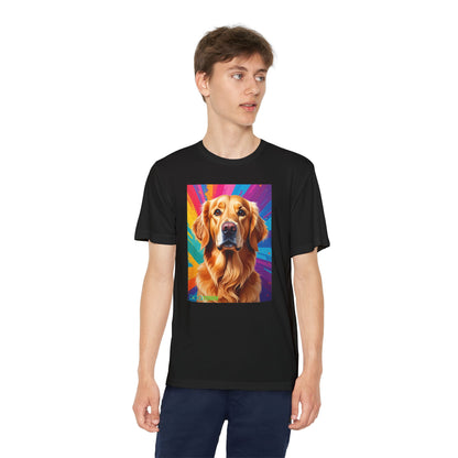 Pup Art Canvas - Kid's Sport Short Sleeve Tee (Golden Retriever)