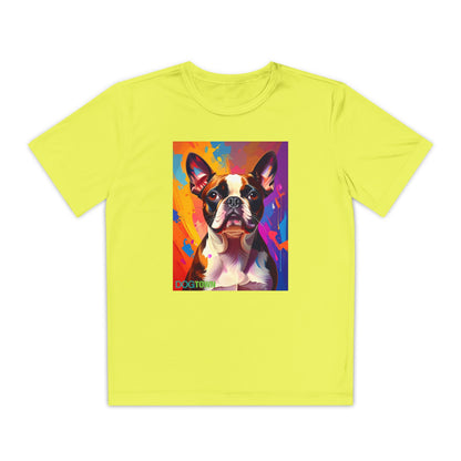 Pup Art Canvas - Kid's Sport Short Sleeve Tee (Boston Terrier)
