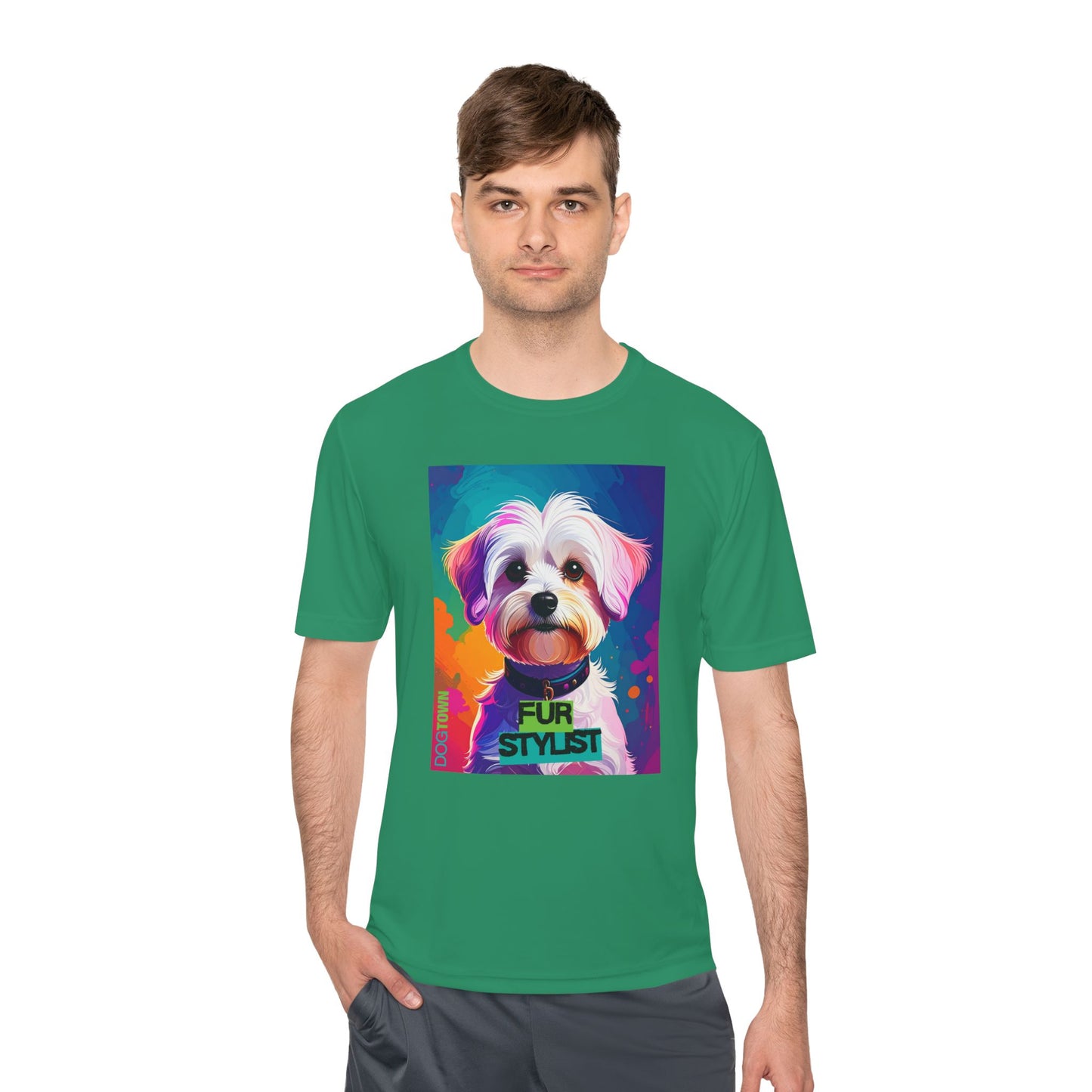 Dogtown Fur Stylist Groomer Shirt (Colorful with White Poodle)