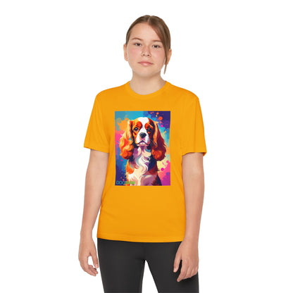Pup Art Canvas - Kid's Sport Short Sleeve Tee (Cavalier King Charles Spaniel)