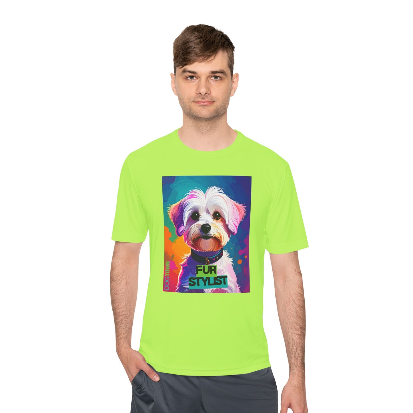Dogtown Fur Stylist Groomer Shirt (Colorful with White Poodle)