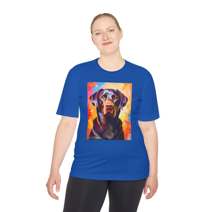 Pup Art Canvas Unisex Moisture Wicking Tee (Chocolate Lab)