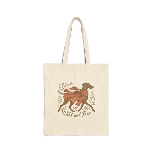 Dogtown Boho Revival "Wild and Free" Cotton Canvas Tote Bag (Weimaraner)