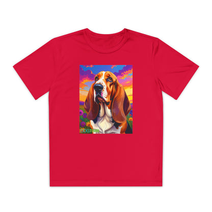 Pup Art Canvas - Kid's Sport Short Sleeve Tee (Basset Hound)
