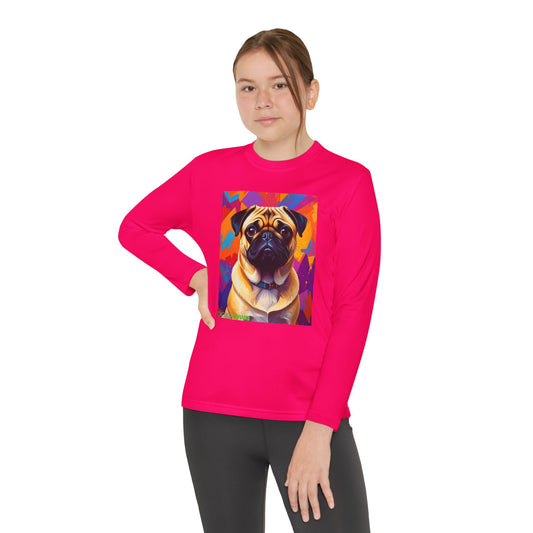 Pup Art Canvas - Kid's Sport Long Sleeve Tee (Pug)