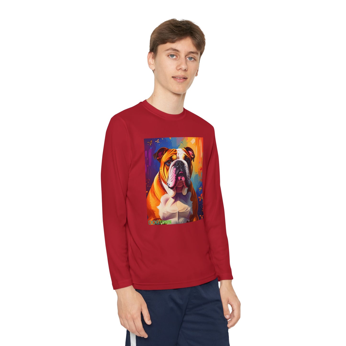 Pup Art Canvas - Kid's Sport Long Sleeve Tee (English Bulldog)