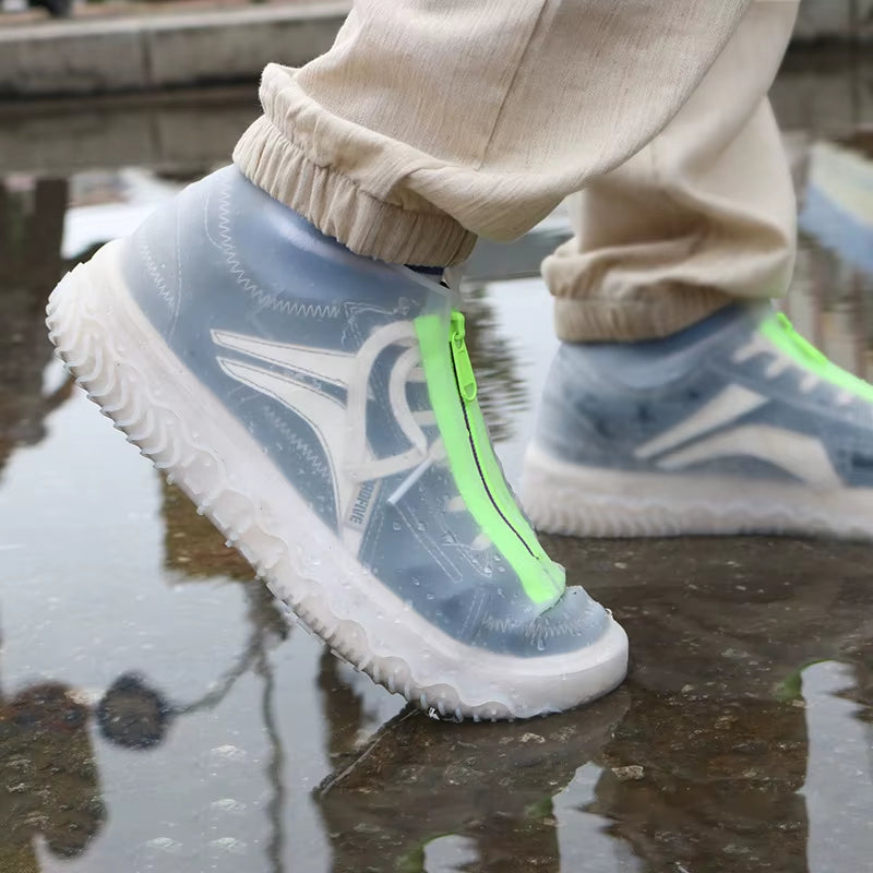 New Waterproof Zipper Silicone Shoe Cover Rain Boots Unisex Outdoor Solid Non-Slip Non-Slip Wear-Resistant Reusable Shoe Cover