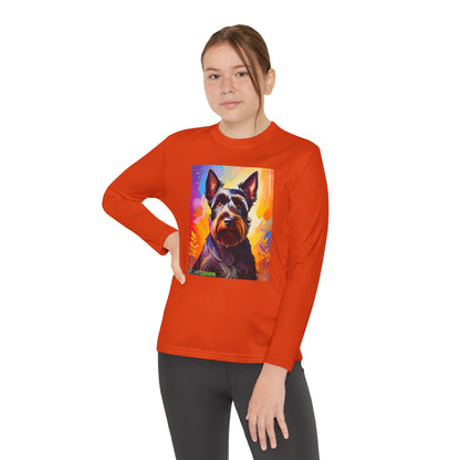Pup Art Canvas - Kid's Sport Long Sleeve Tee (Scottish Terrier)
