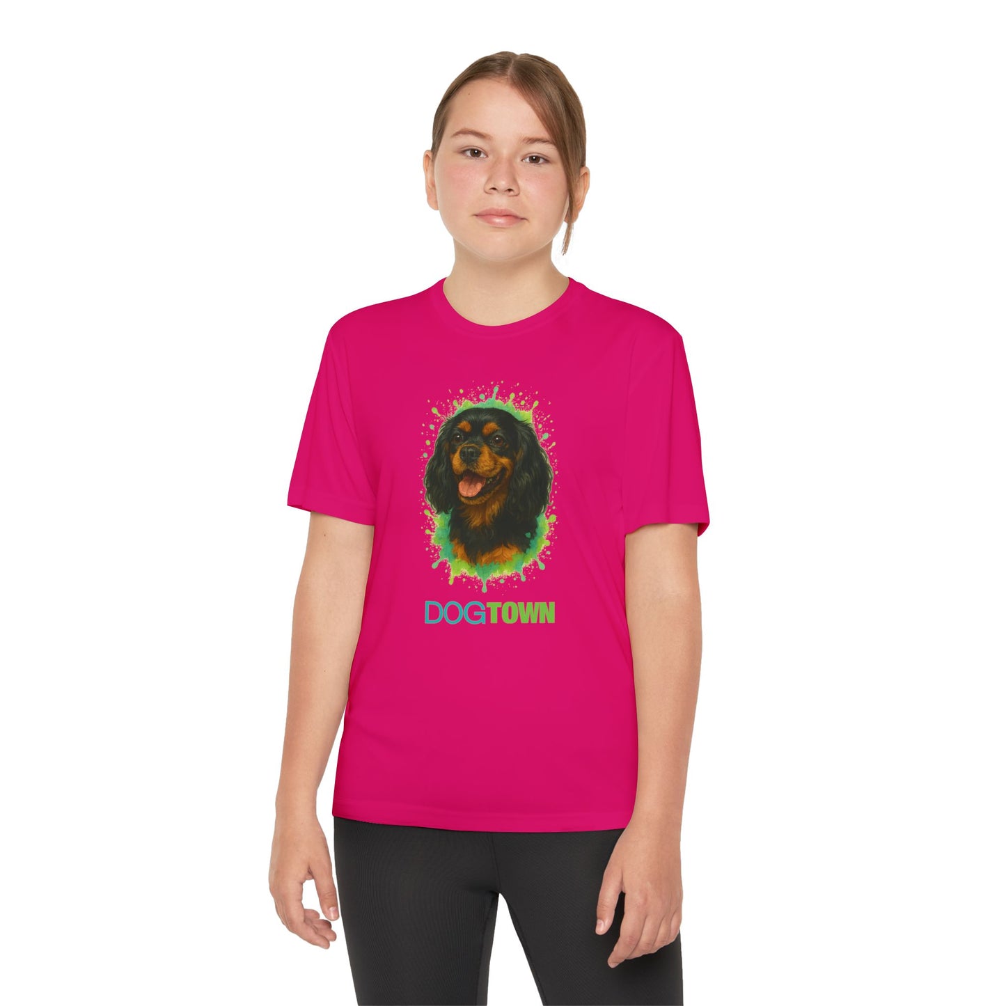 2025 Breed Collection - Kid's Polyester Thin Short Sleeve Tee - Black and Tan Cavalier King Charles Spaniel