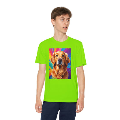 Pup Art Canvas - Kid's Sport Short Sleeve Tee (Golden Retriever)