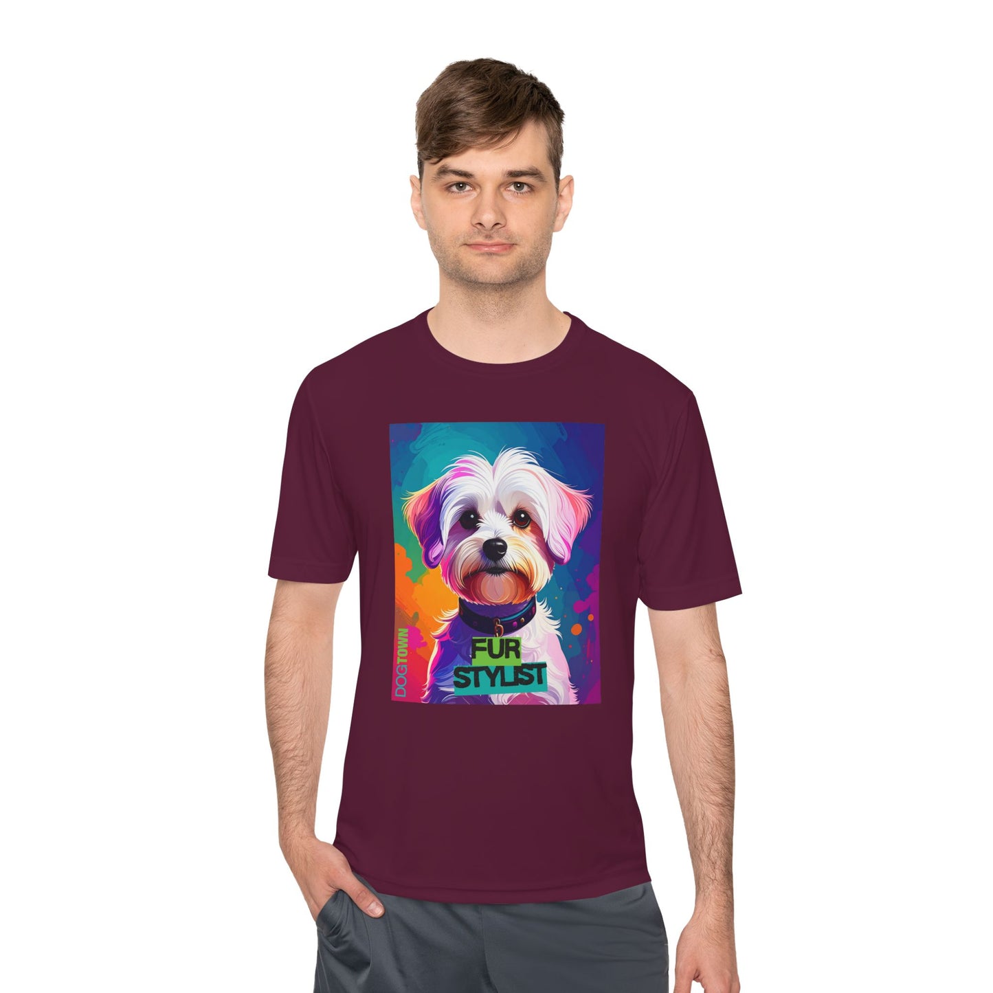 Dogtown Fur Stylist Groomer Shirt (Colorful with White Poodle)