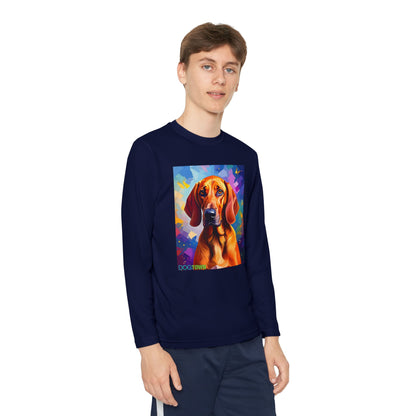 Pup Art Canvas - Kid's Sport Long Sleeve Tee (Redbone Coonhound)