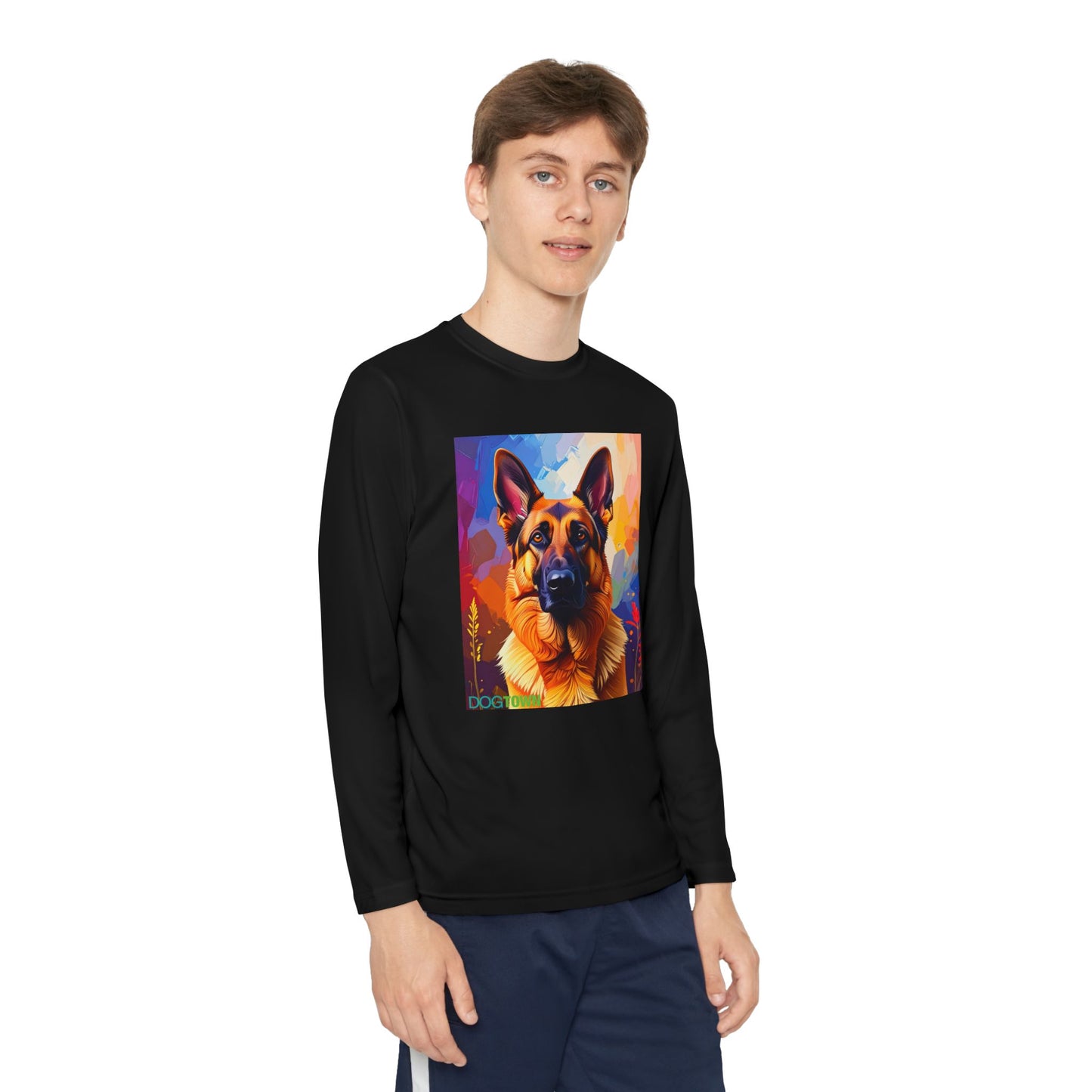 Pup Art Canvas - Kid's Sport Long Sleeve Tee  (German Shepherd)