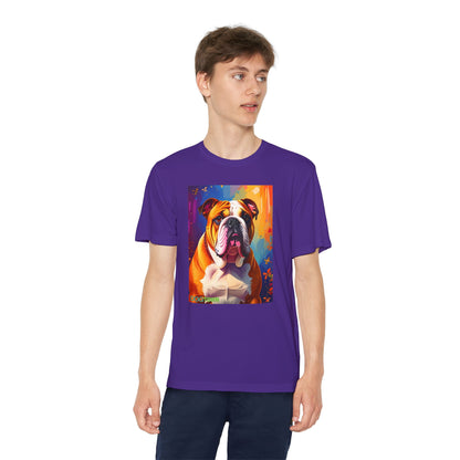 Pup Art Canvas - Kid's Sport Short Sleeve Tee (English Bulldog)
