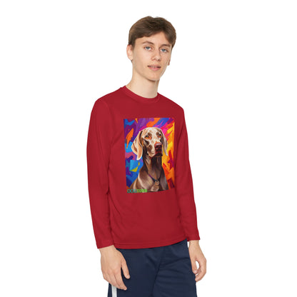 Pup Art Canvas - Kid's Sport Long Sleeve Tee (Weimaraner)