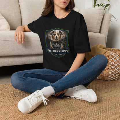 Weekend Warrior Dog T-Shirt — Australian Shepherd Badge Graphic