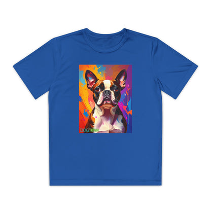 Pup Art Canvas - Kid's Sport Short Sleeve Tee (Boston Terrier)