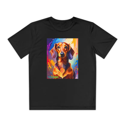 Pup Art Canvas - Kid's Sport Short Sleeve Tee (Dachshund)