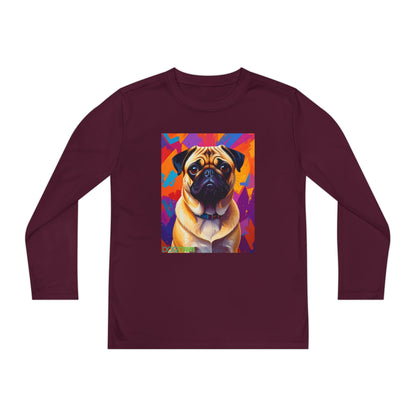 Pup Art Canvas - Kid's Sport Long Sleeve Tee (Pug)