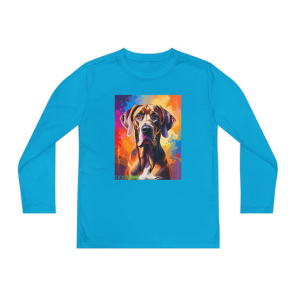 Pup Art Canvas - Kid's Sport Long Sleeve Tee (Great Dane)