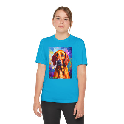 Pup Art Canvas - Kid's Sport Short Sleeve Tee (Redbone Coonhound)