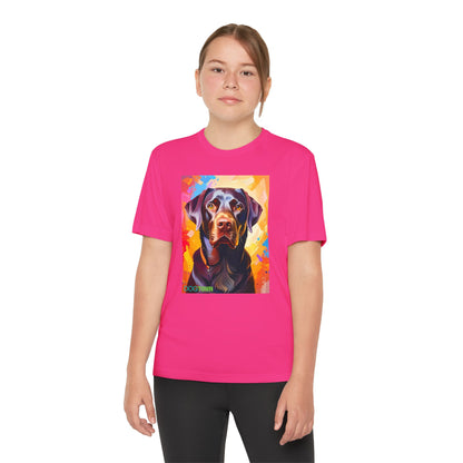 Pup Art Canvas - Kid's Sport Short Sleeve Tee (Chocolate Lab)