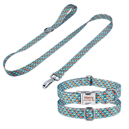 Custom Dog Collar Leash Set with Engraved