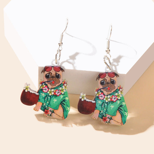 Lovely Colorful Acrylic Puppy Dangle Drop Earrings Holiday Dog Animals