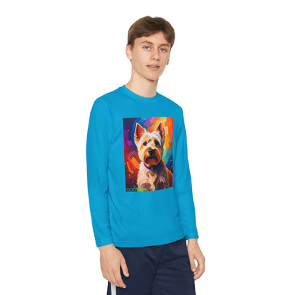 Pup Art Canvas - Kid's Sport Long Sleeve Tee  (West Highland White Terrier)