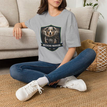Weekend Warrior Dog T-Shirt — Australian Shepherd Badge Graphic