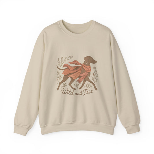 Dogtown Boho Revival "Wild and Free" Unisex Heavy Blend™ Crewneck Sweatshirt (Weimaraner)