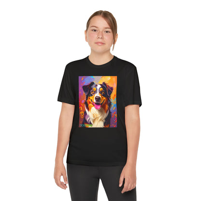 Pup Art Canvas - Kid's Sport Short Sleeve Tee (Australian Shepherd)