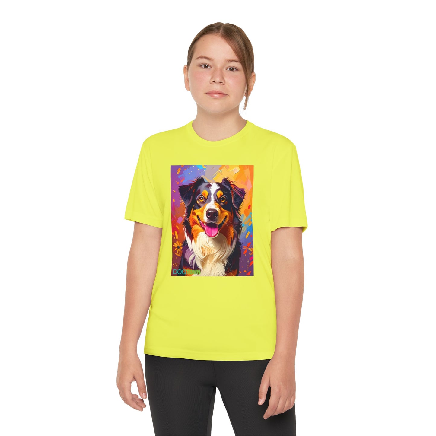 Pup Art Canvas - Kid's Sport Short Sleeve Tee (Australian Shepherd)