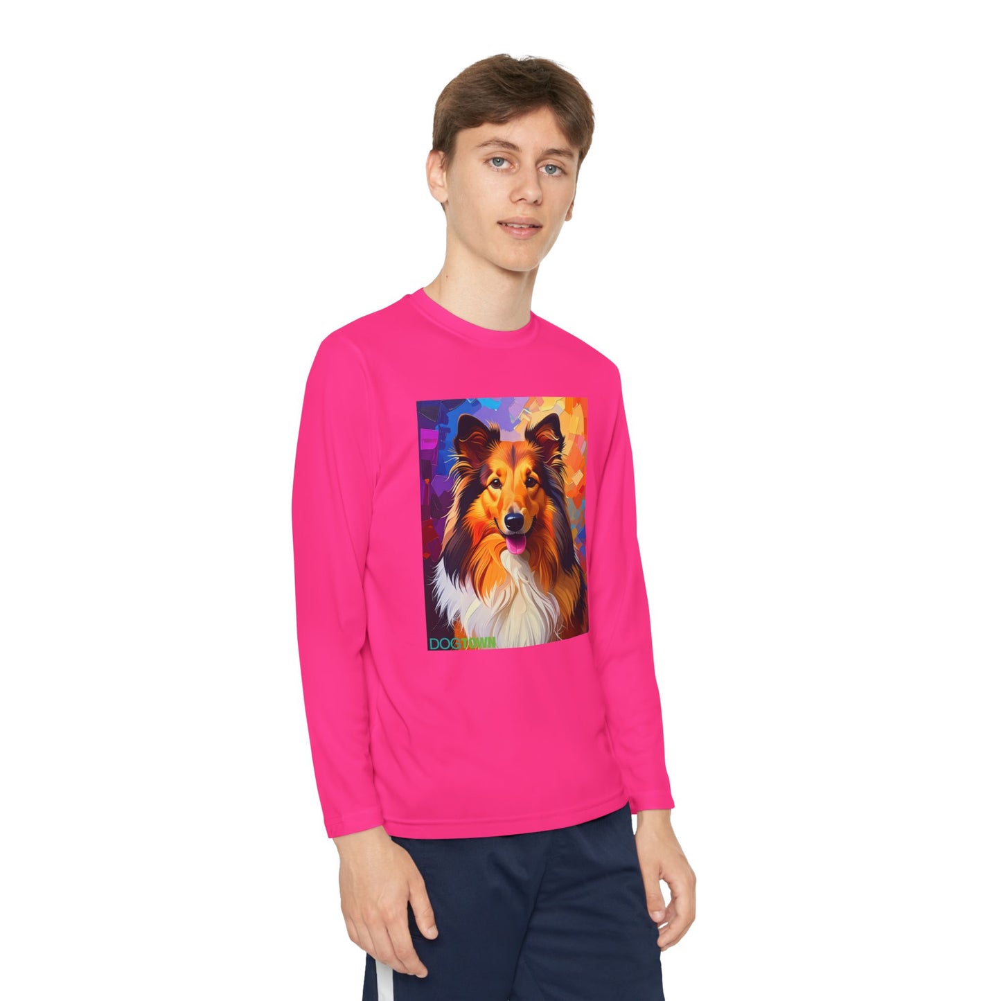 Pup Art Canvas - Kid's Sport Long Sleeve Tee (Sheltie - Shetland Sheepdog)