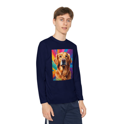 Pup Art Canvas - Kid's Sport Long Sleeve Tee (Golden Retriever)