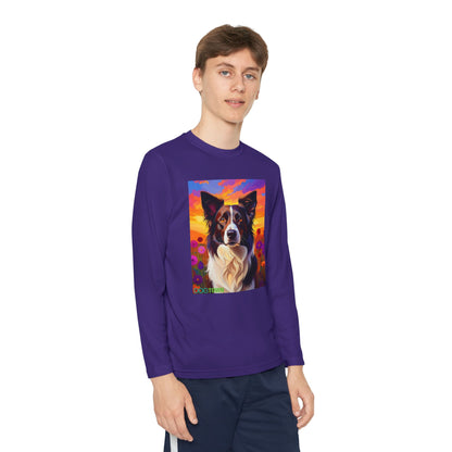 Pup Art Canvas - Kid's Sport Long Sleeve Tee (Border Collie)