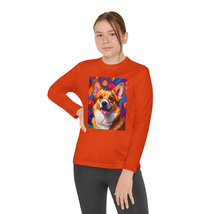 Pup Art Canvas - Kid's Sport Long Sleeve Tee (Corgi)