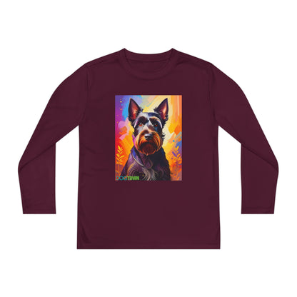 Pup Art Canvas - Kid's Sport Long Sleeve Tee (Scottish Terrier)