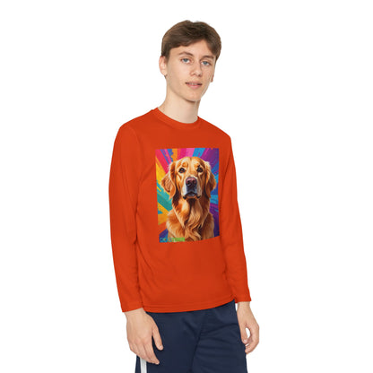 Pup Art Canvas - Kid's Sport Long Sleeve Tee (Golden Retriever)