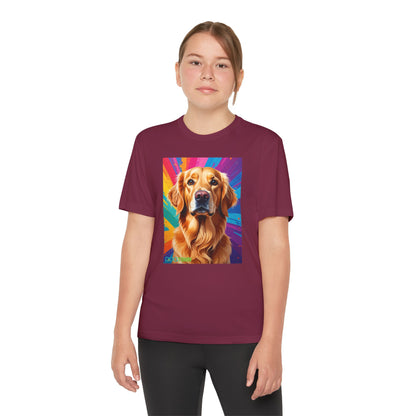 Pup Art Canvas - Kid's Sport Short Sleeve Tee (Golden Retriever)