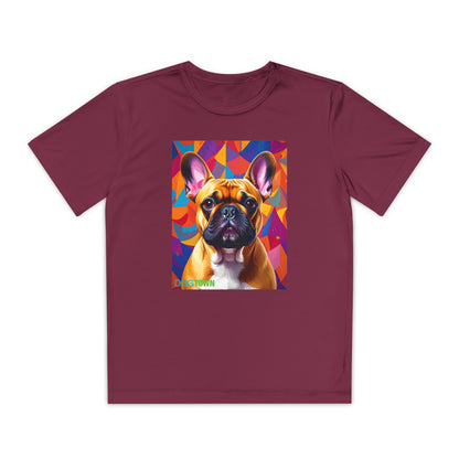 Pup Art Canvas - Kid's Sport Short Sleeve Tee (French Bulldog)