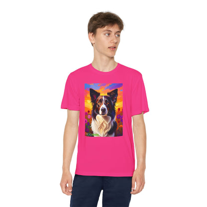 Pup Art Canvas - Kid's Sport Short Sleeve Tee (Border Collie)
