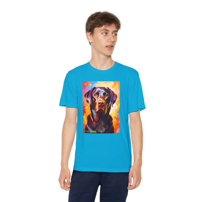 Pup Art Canvas - Kid's Sport Short Sleeve Tee (Chocolate Lab)