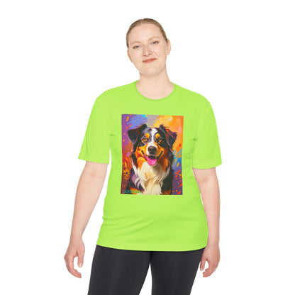 Pup Art Canvas Unisex Moisture Wicking Tee (Australian Shepherd)