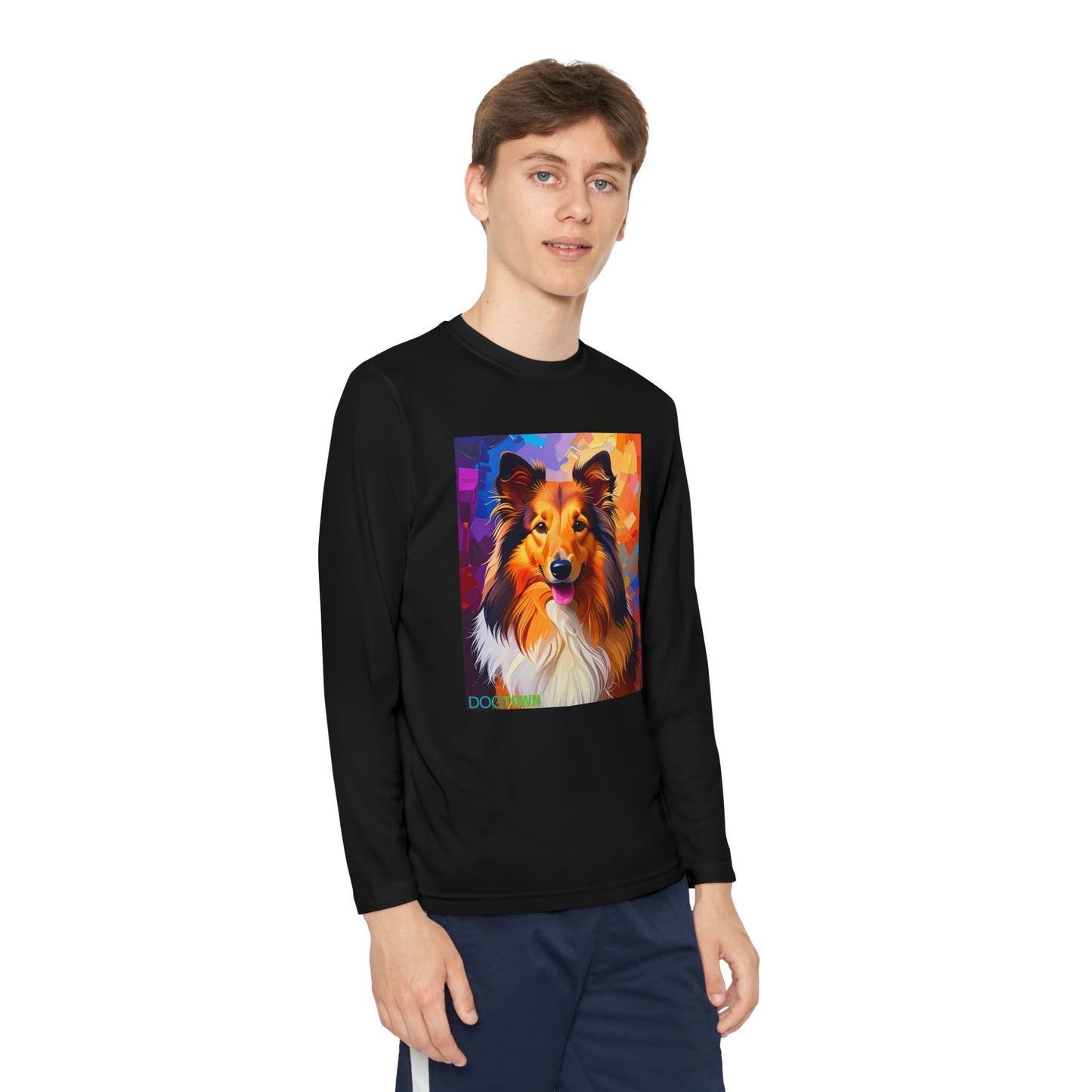 Pup Art Canvas - Kid's Sport Long Sleeve Tee (Sheltie - Shetland Sheepdog)