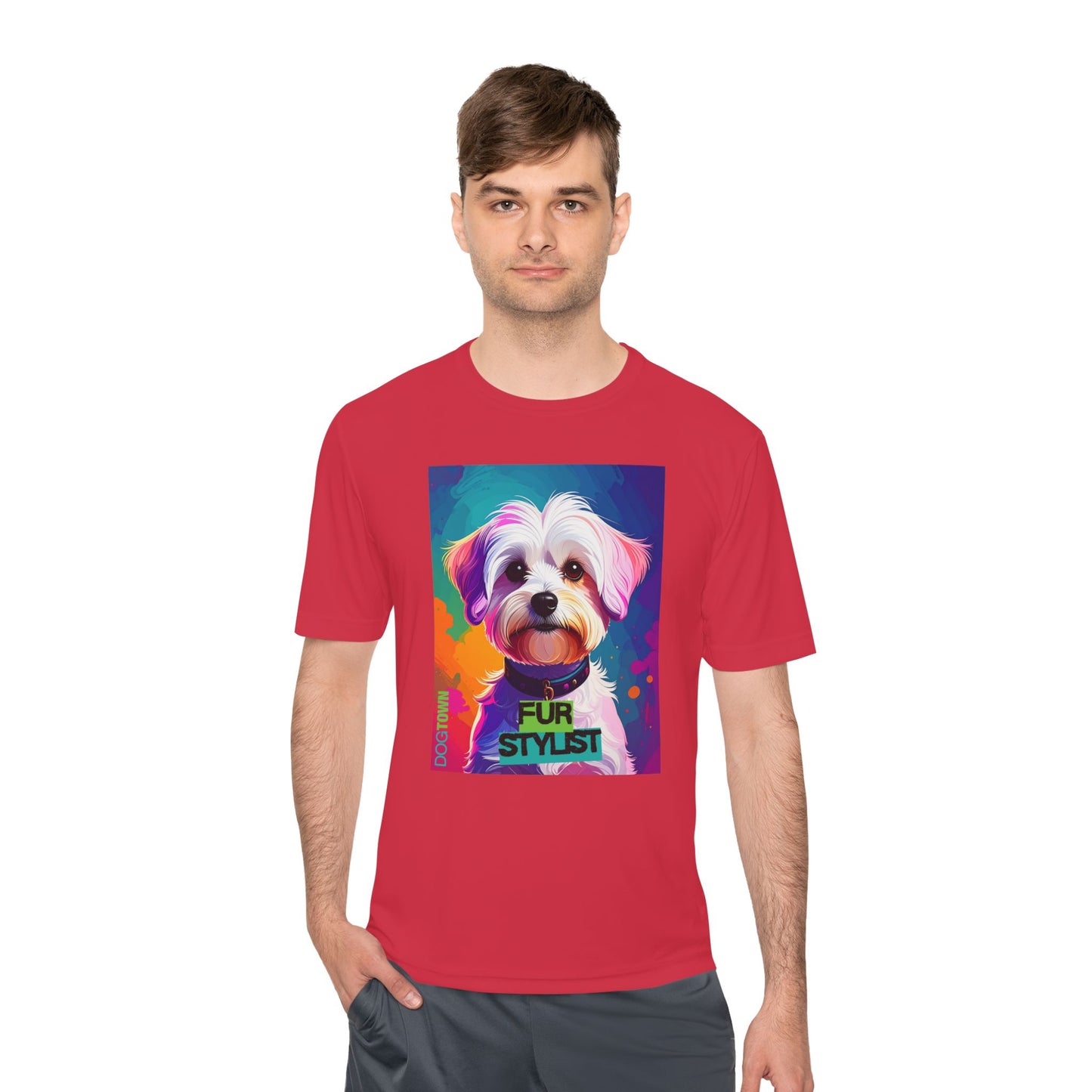 Dogtown Fur Stylist Groomer Shirt (Colorful with White Poodle)