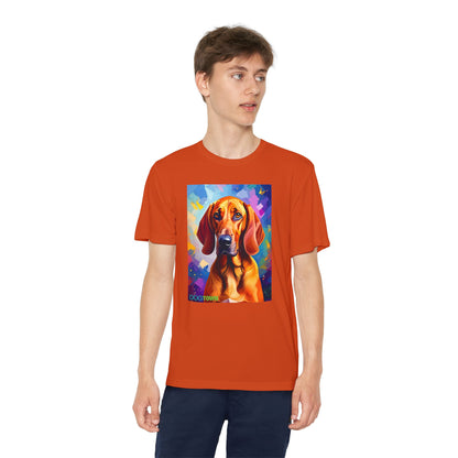 Pup Art Canvas - Kid's Sport Short Sleeve Tee (Redbone Coonhound)