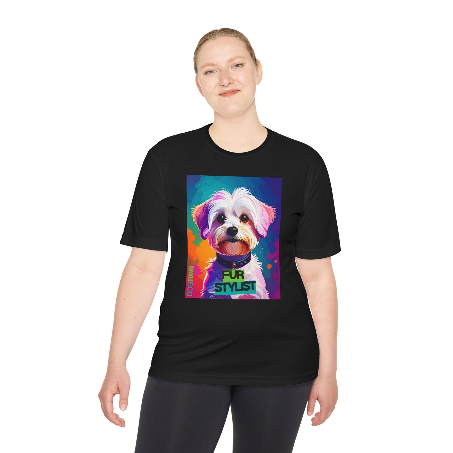 Dogtown Fur Stylist Groomer Shirt (Colorful with White Poodle)